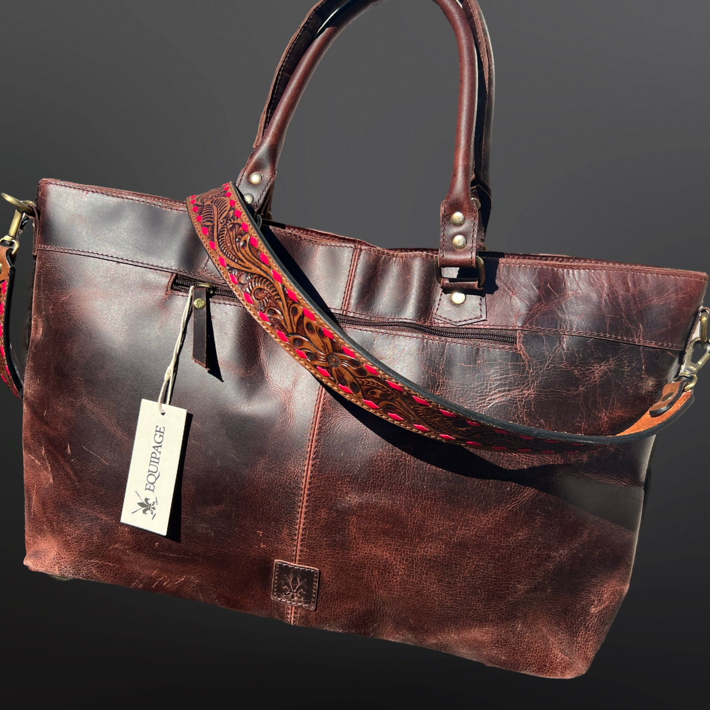 Western Tooled Leather Handbag Cowhide PINK Buck Stitching