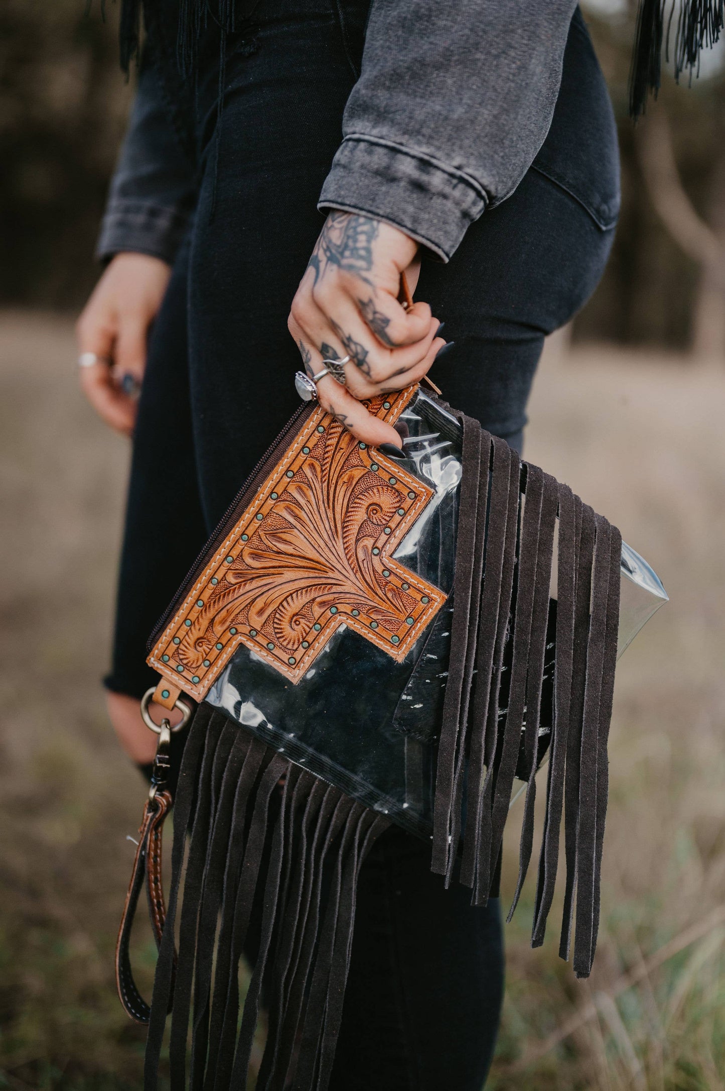 Western leather tooled stadium Bags