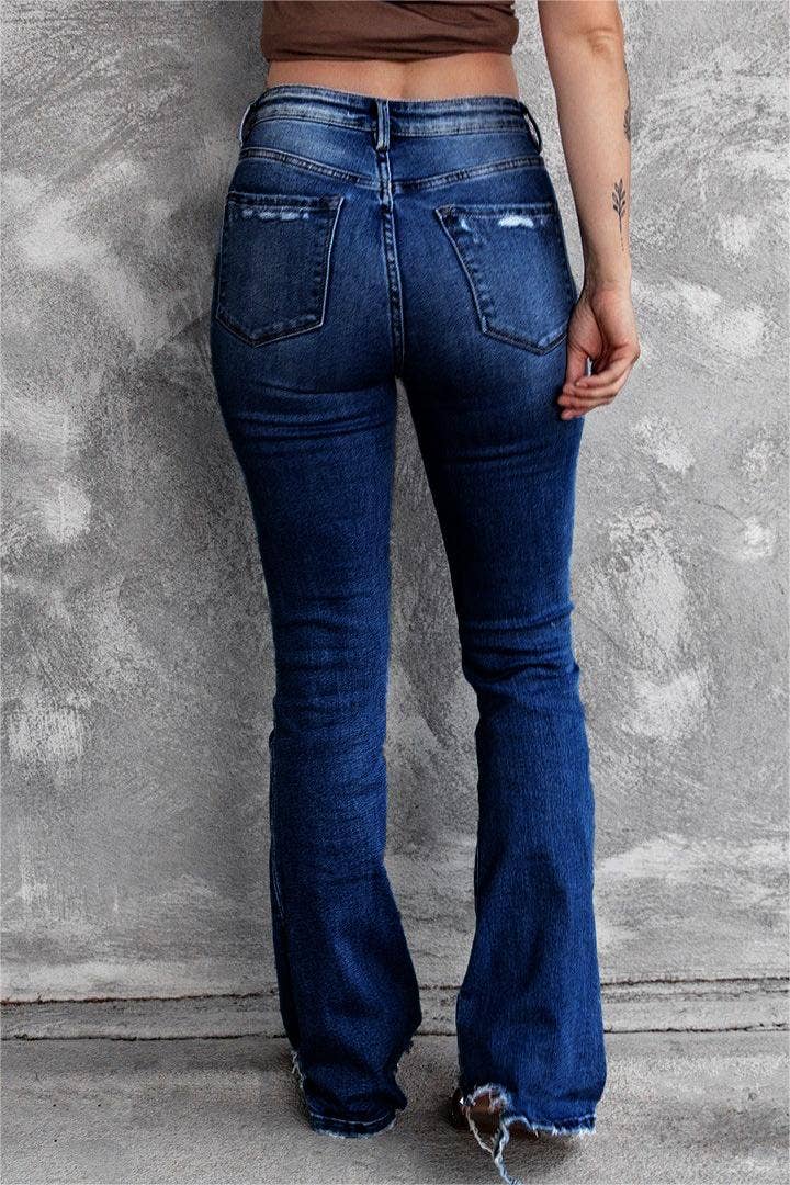 High-rise trousers stretch raw ripped jeans