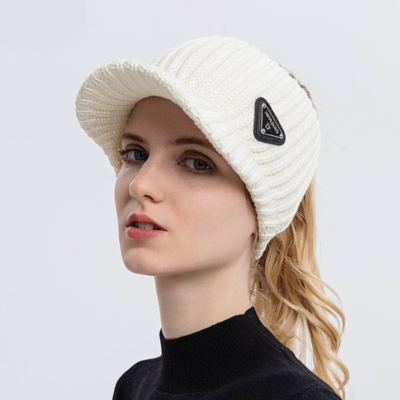 Knitted empty top hat bunched hair cap, warm beanie women