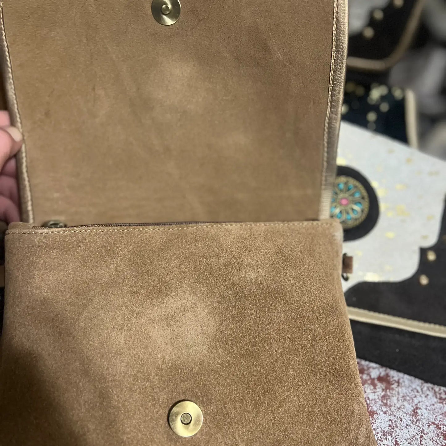 Cowhide Suede rock clutch/ crossbody