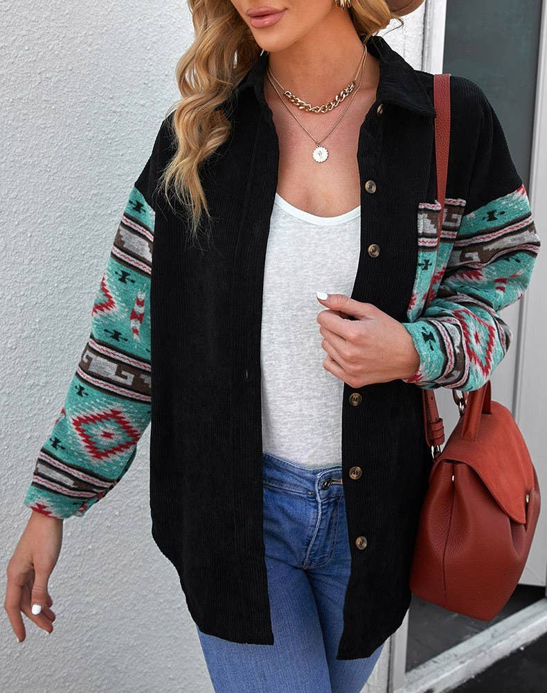 Boho print long-sleeved shirt loose cardigan