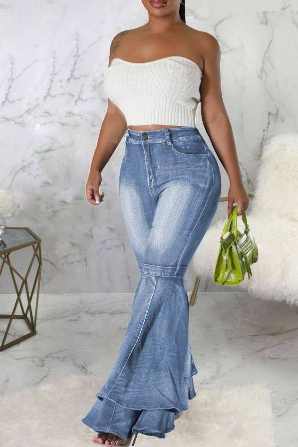 Layered ruffle flare jeans