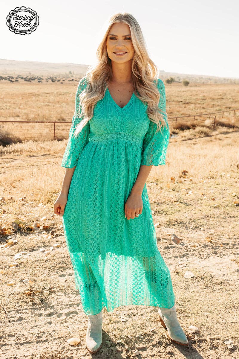 Victorian Lace Maxi Dress Turquoise