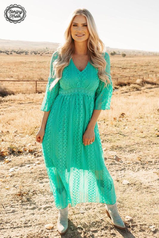 Victorian Lace Maxi Dress Turquoise