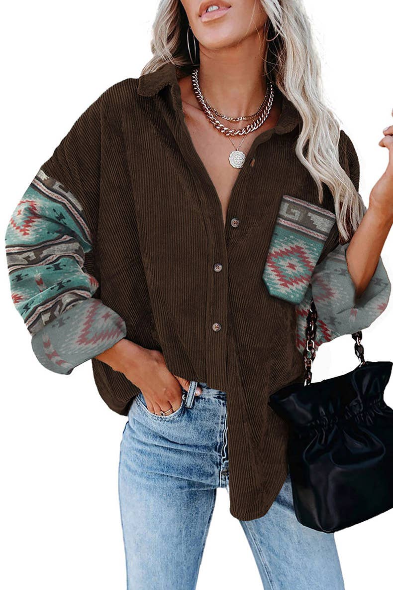Boho print long-sleeved shirt loose cardigan