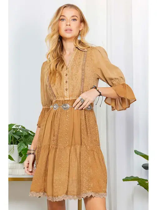 Young Threads Tiered Lace Detailing Dress Boho Babe (XS-S-M)