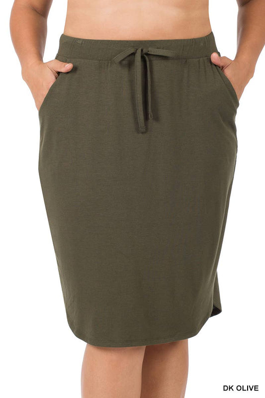 PLUS SIZE ELASTIC WAIST TULIP HEM SKIRT
