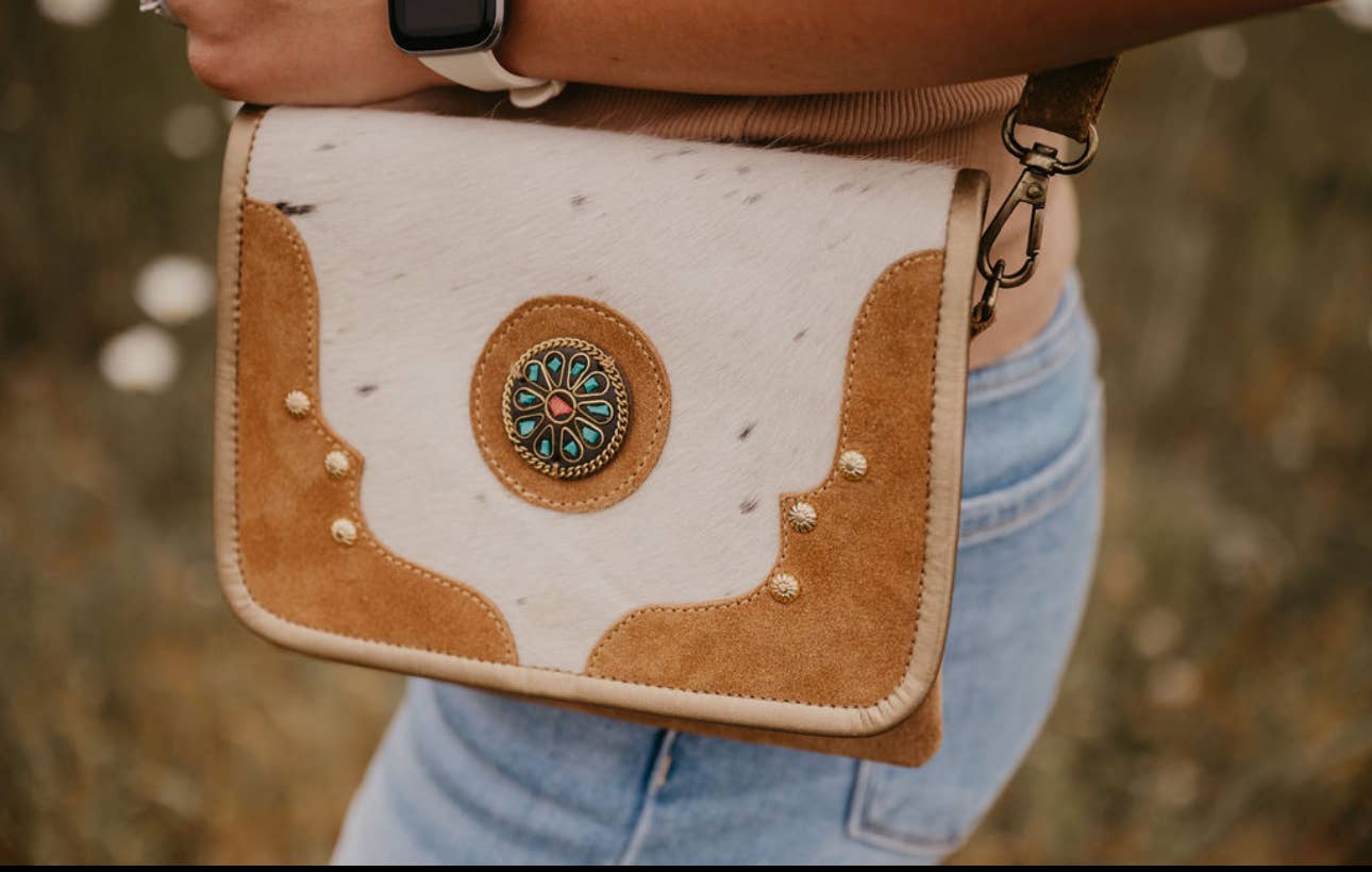 Cowhide Suede rock clutch/ crossbody