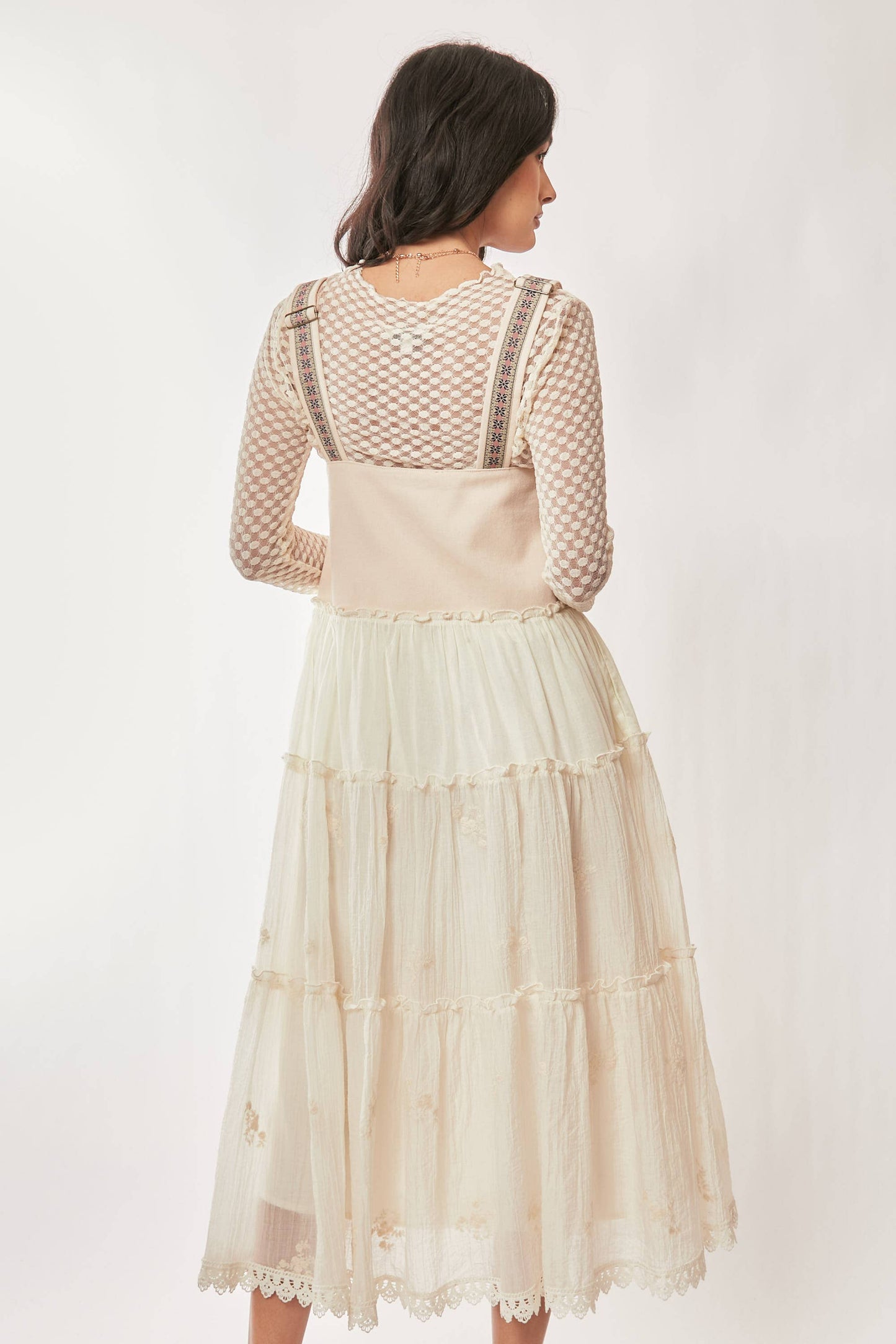 PLUS FRONT POCKET EMBROIDERED LACE PINAFORE DRESS