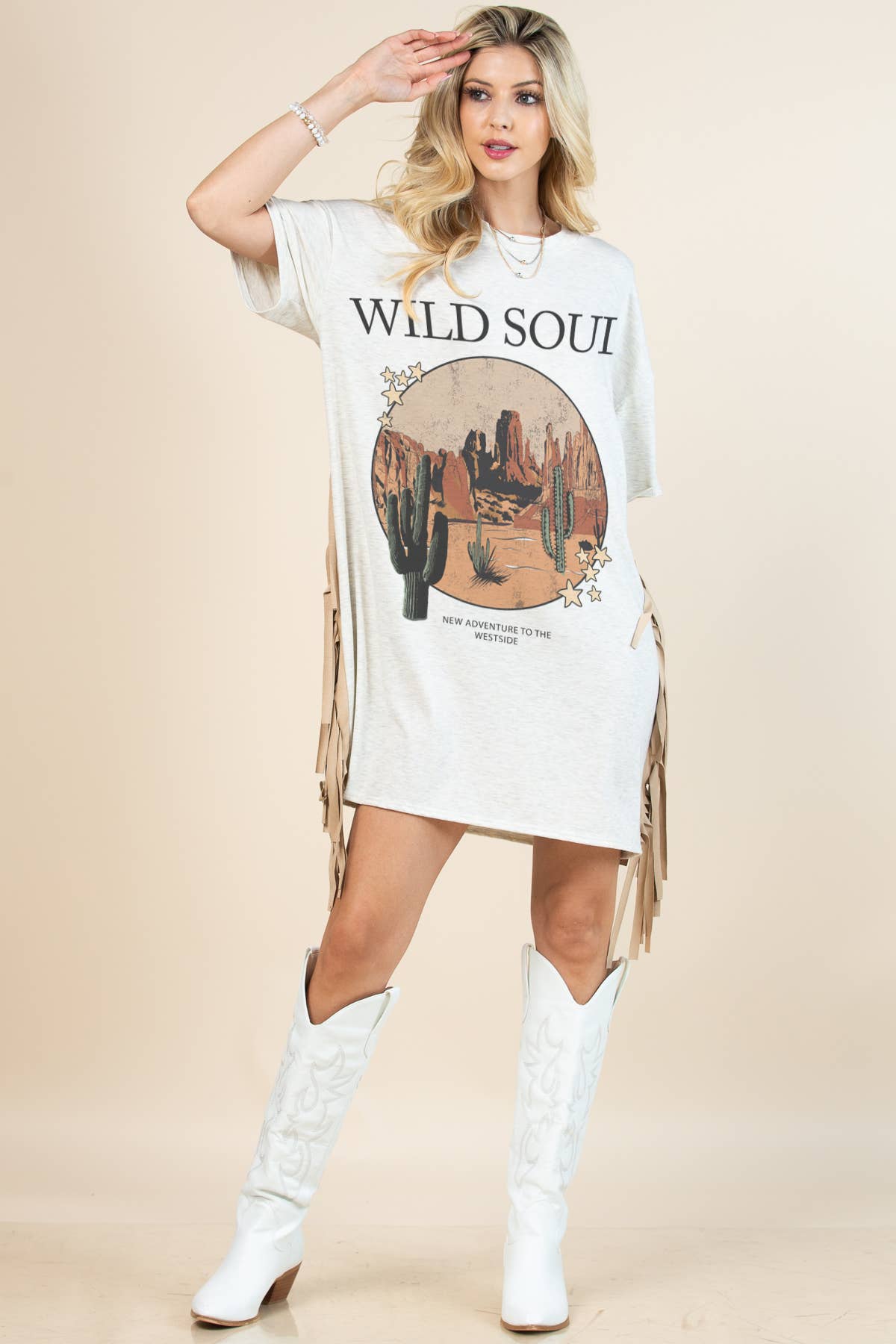D1593-5234-Gaia Western Wild Soul Print T Shirt Dress