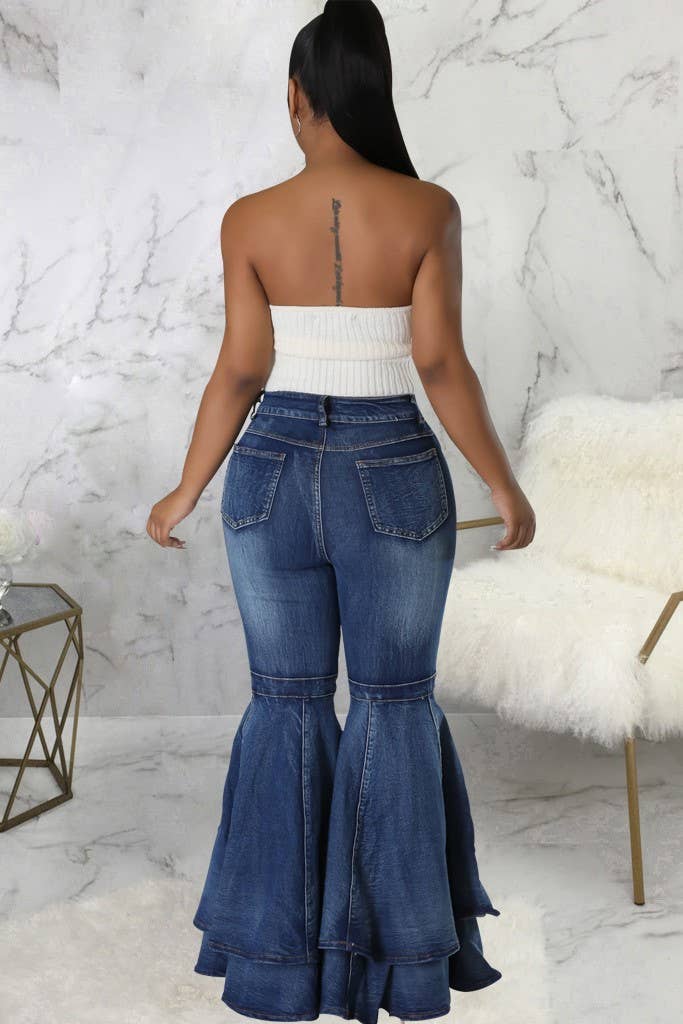 Layered ruffle flare jeans