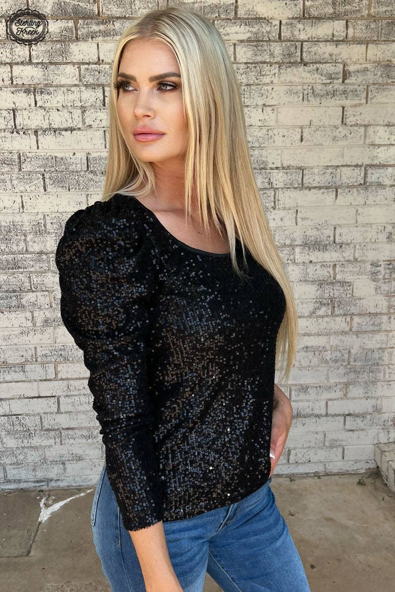 Bubble Bling Babe Black Sequin Women's Blouse
