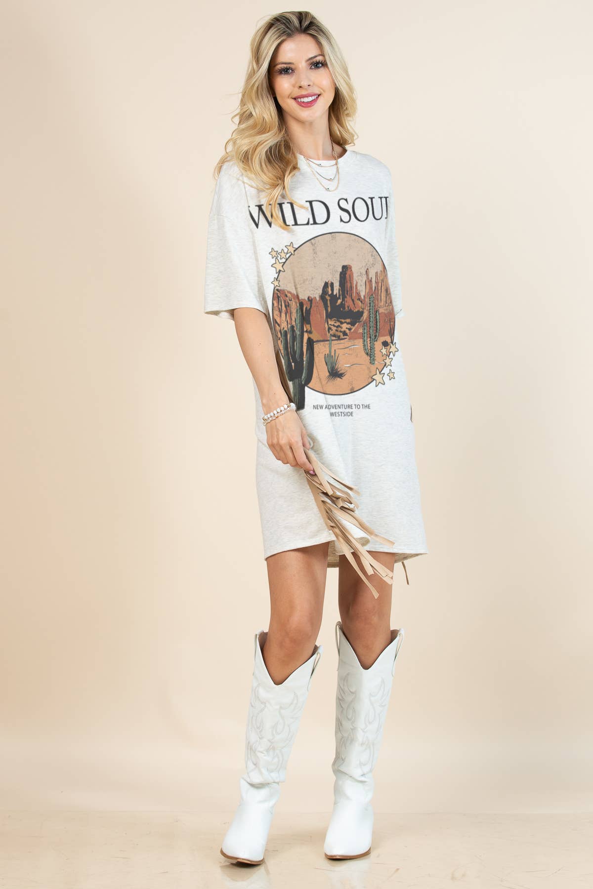 D1593-5234-Gaia Western Wild Soul Print T Shirt Dress
