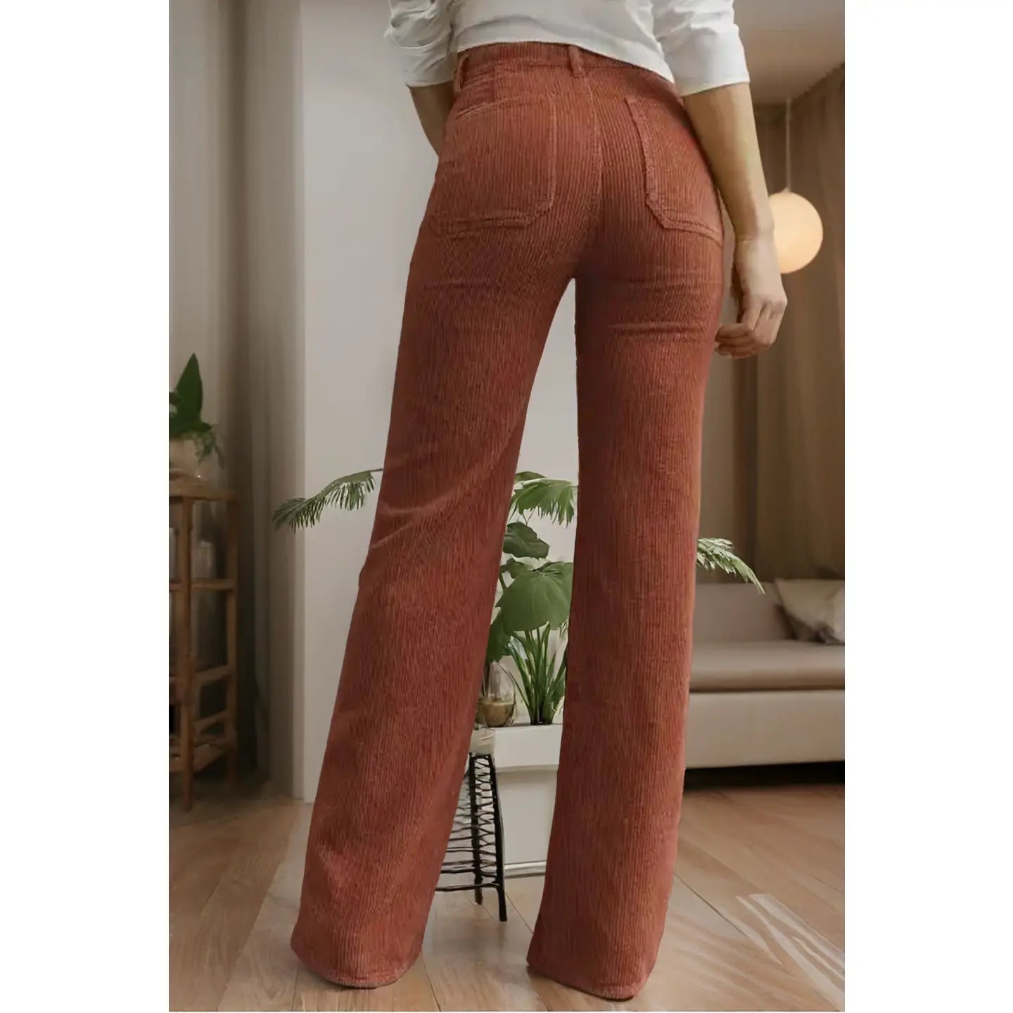 High Waist Square Pockets Corduroy Pants