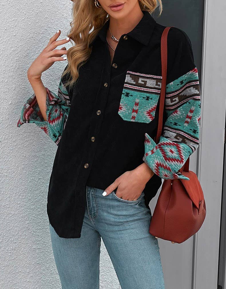 Boho print long-sleeved shirt loose cardigan