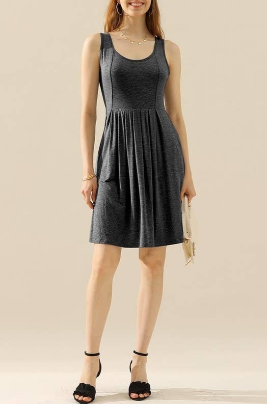 Casual Sleeveless Pleated Pockets Dresses