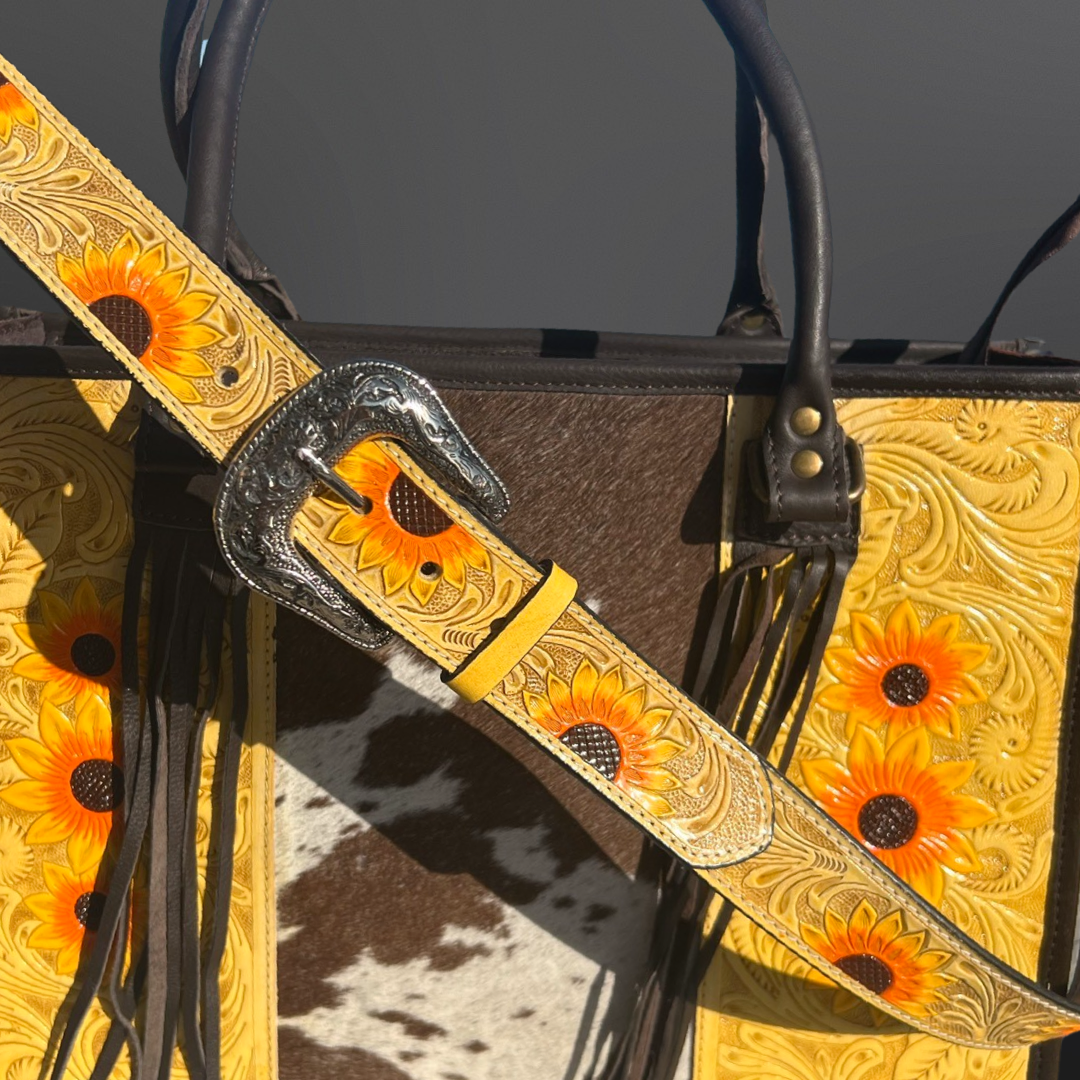 Western Tooled Leather Handbag - Sunflower