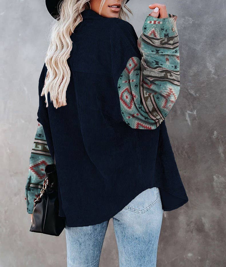 Boho print long-sleeved shirt loose cardigan