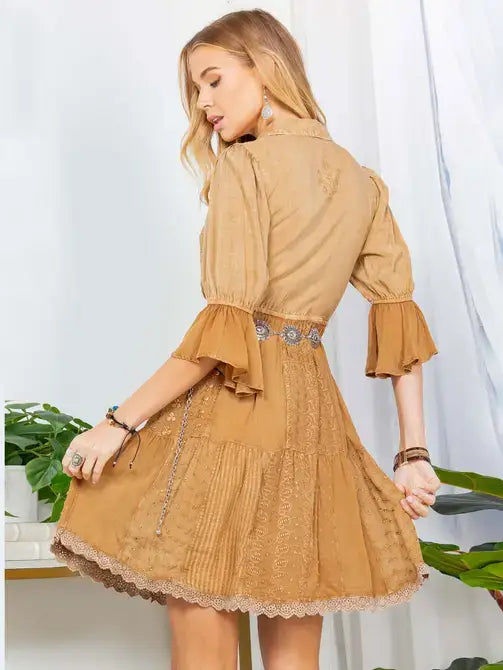 Young Threads Tiered Lace Detailing Dress Boho Babe (XS-S-M)