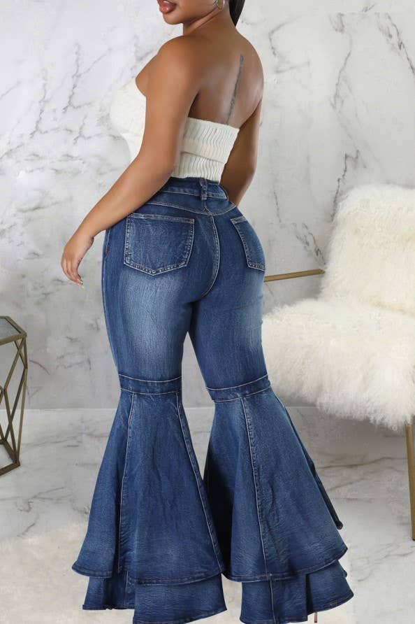 Layered ruffle flare jeans