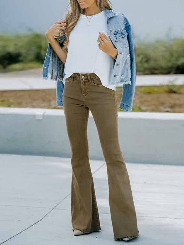 High Waisted Drag Flare Denim Trousers