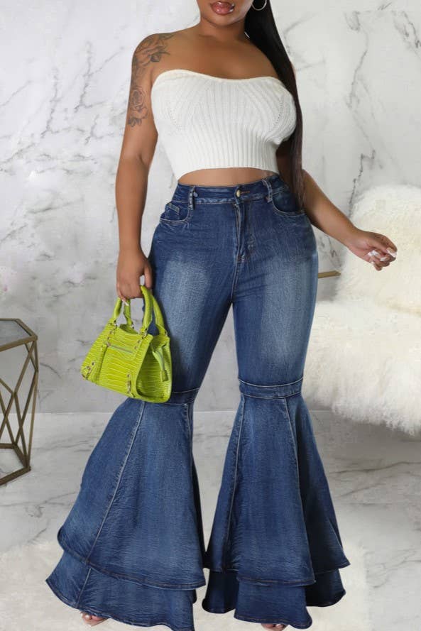 Layered ruffle flare jeans