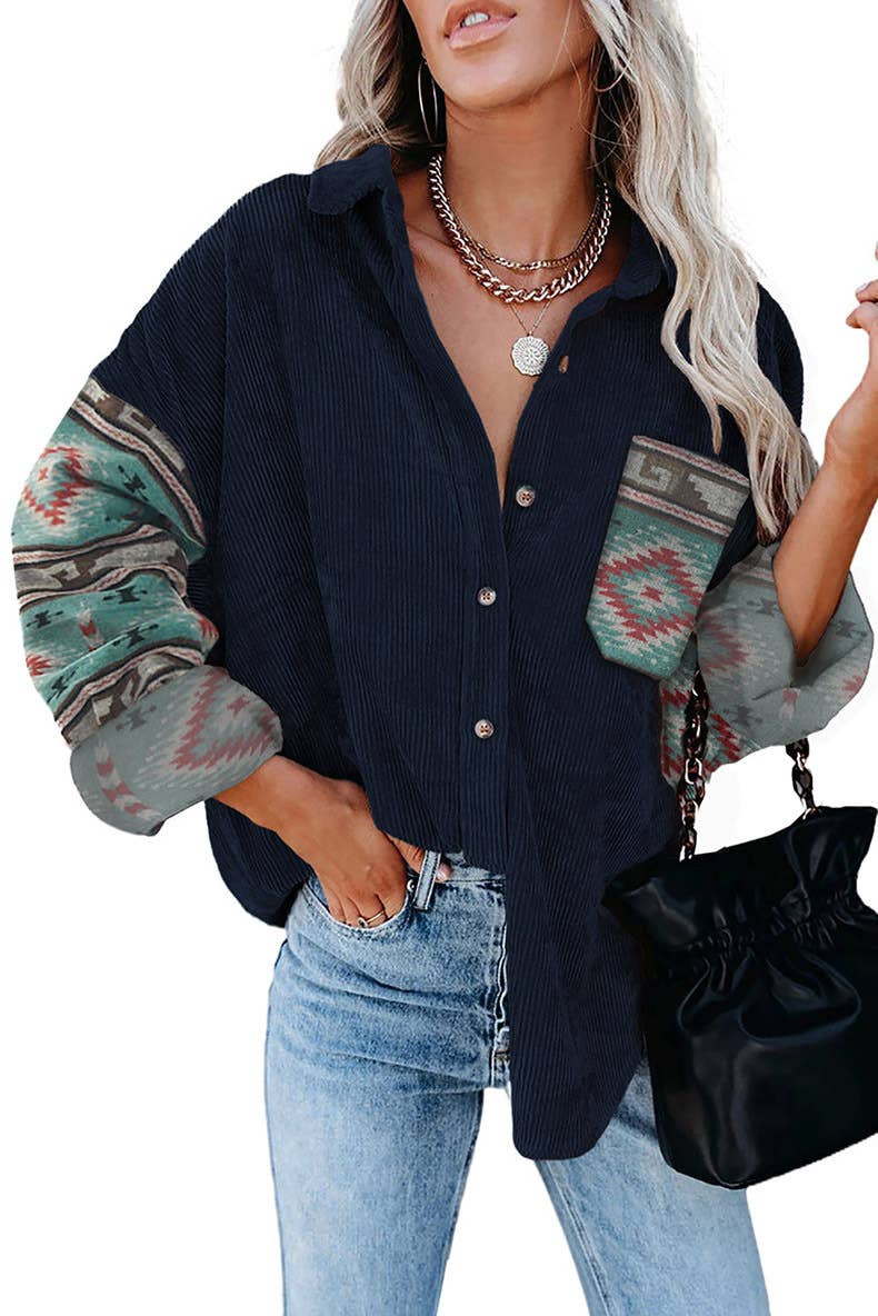 Boho print long-sleeved shirt loose cardigan