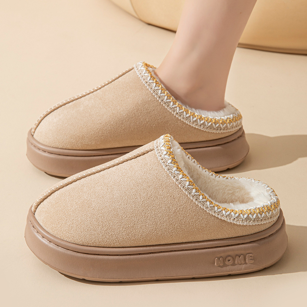 Solid Color Fuzzy Winter Warm Thick Sole Slippers