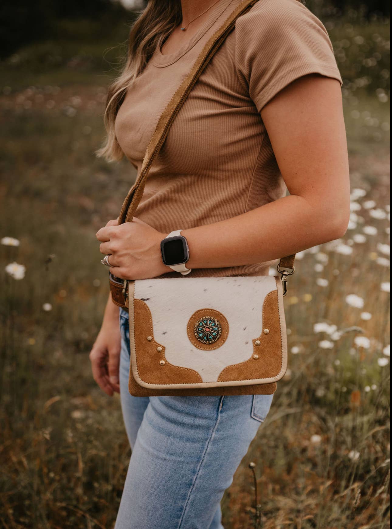 Cowhide Suede rock clutch/ crossbody