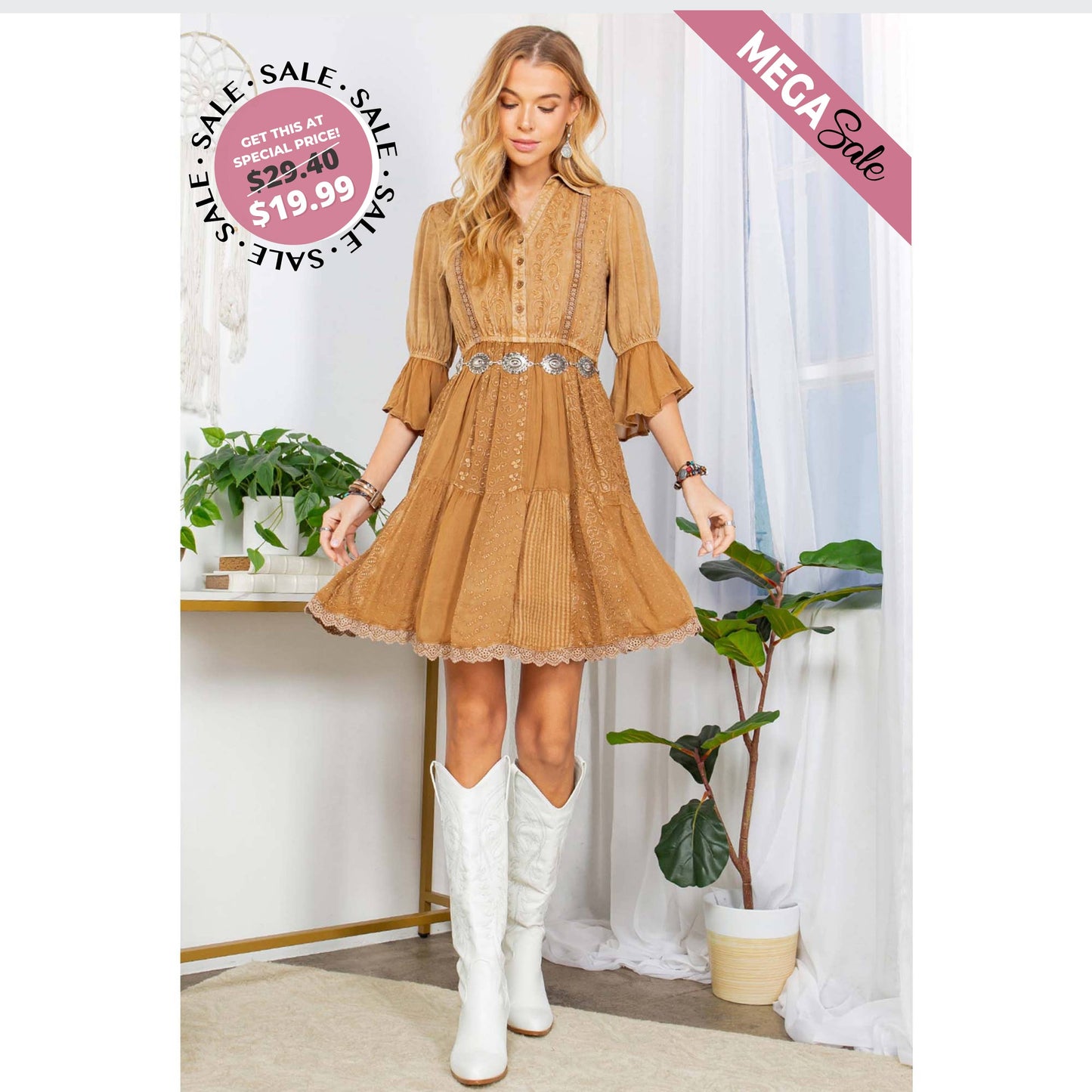 Young Threads Tiered Lace Detailing Dress Boho Babe (XS-S-M)