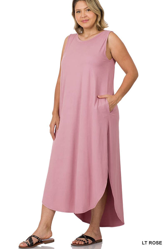 PLUS SIZESIDE SLIT DRESS WITH  POCKETS