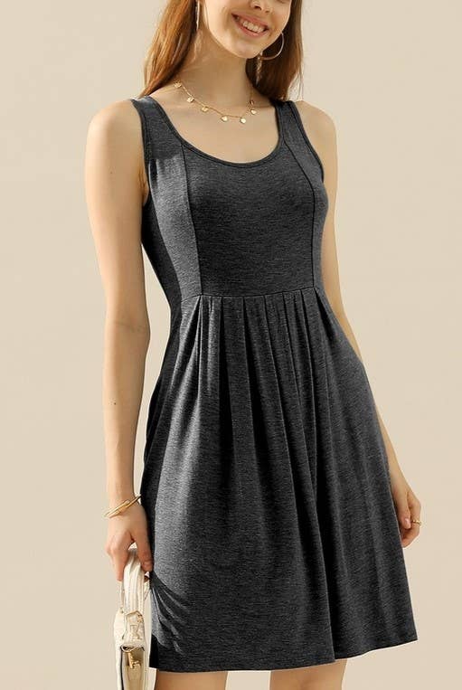 Casual Sleeveless Pleated Pockets Dresses