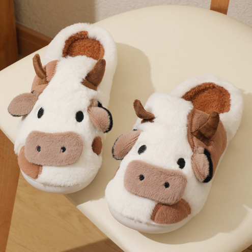 Western Cow Pattern Cute Animal Soft Home Plush Slippers