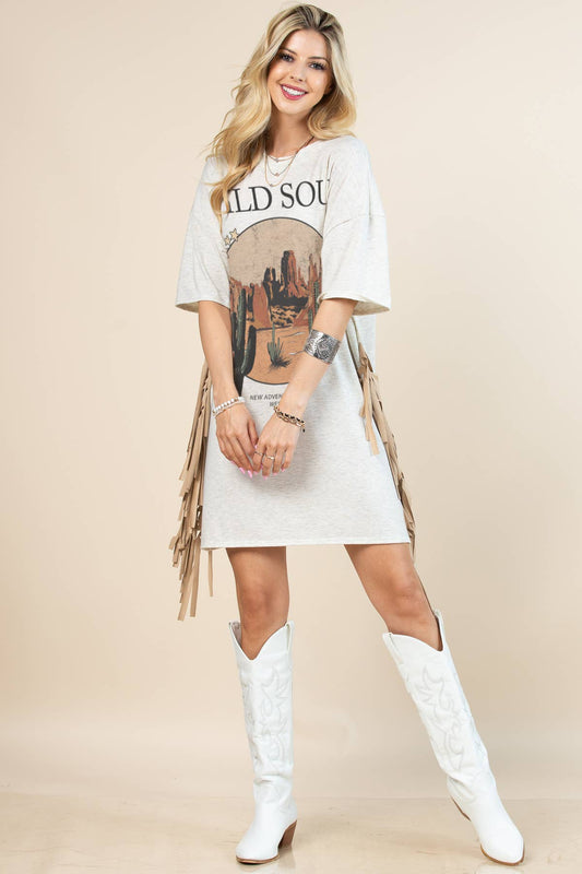 D1593-5234-Gaia Western Wild Soul Print T Shirt Dress