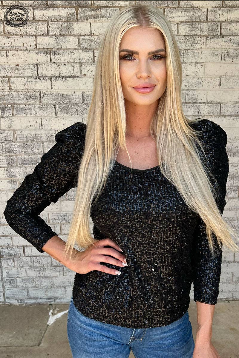 Bubble Bling Babe Black Sequin Women's Blouse