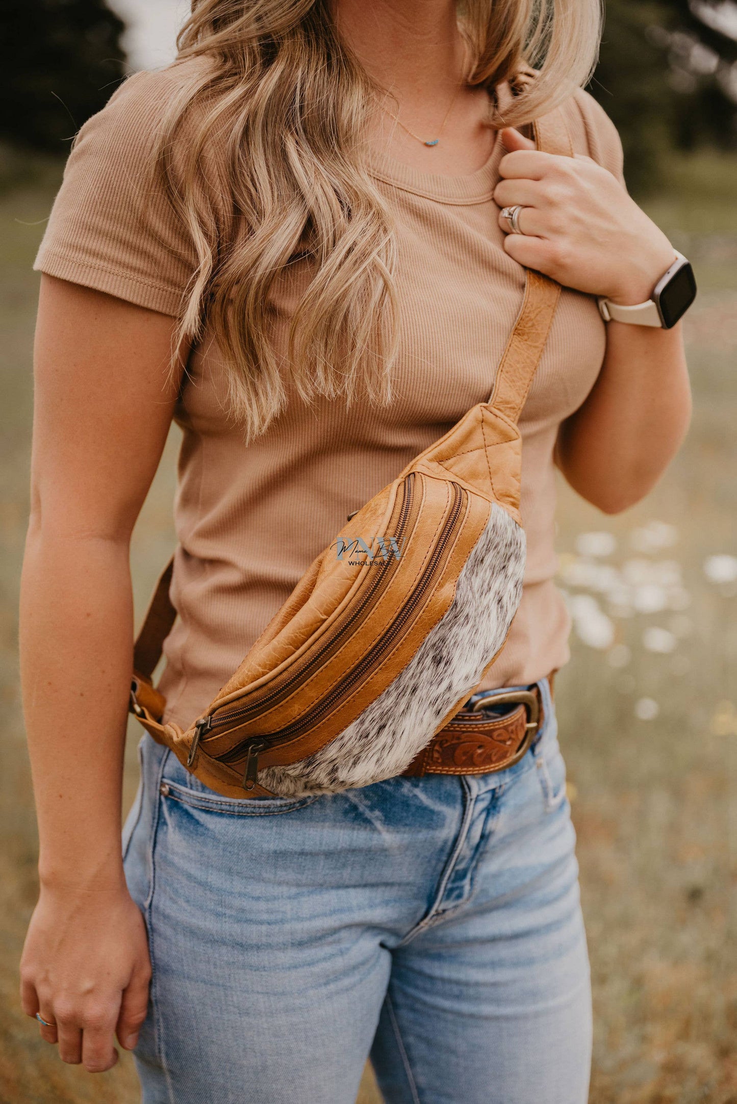 Cowhide Belt bag with soft genuine leather.