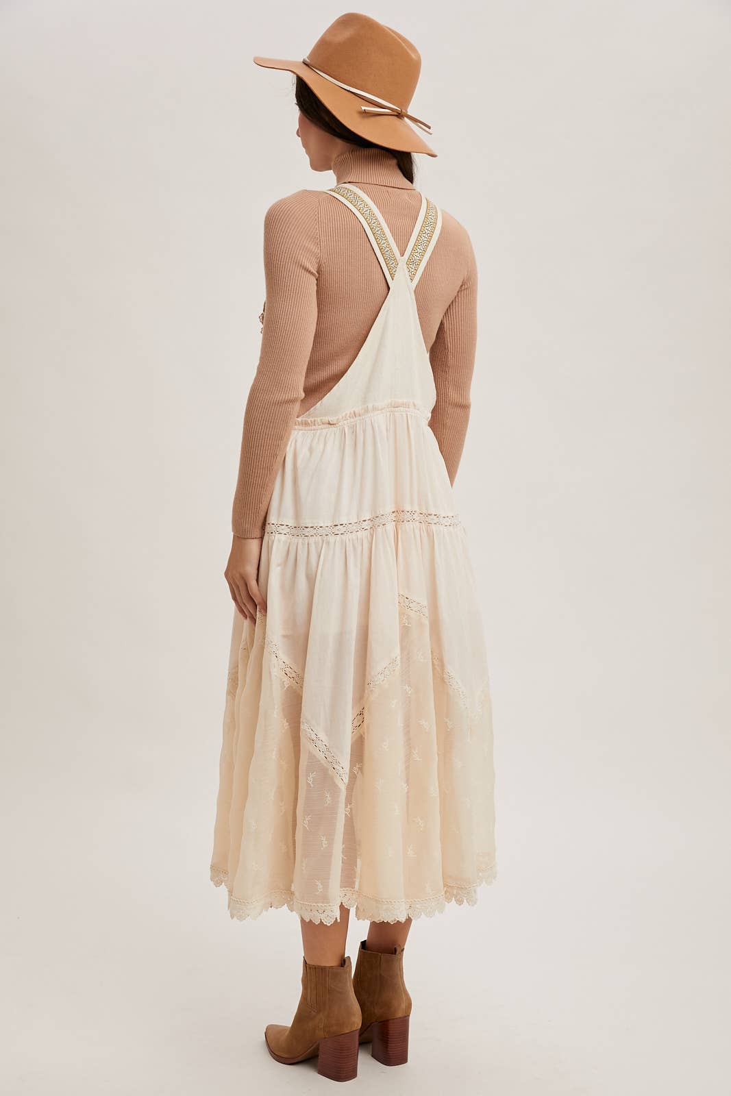 LACE EMBROIDERED TULLE BIB MAXI DRESS
