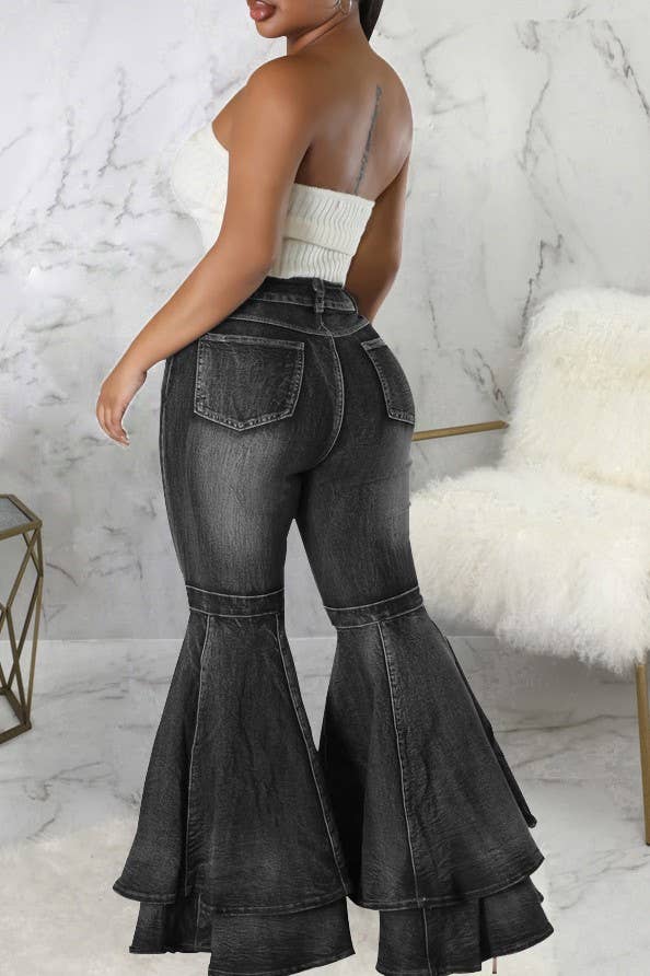 Layered ruffle flare jeans
