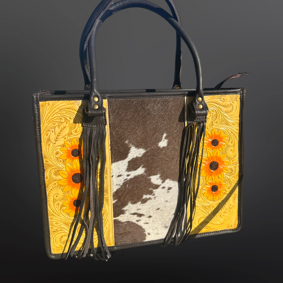 Western Tooled Leather Handbag - Sunflower