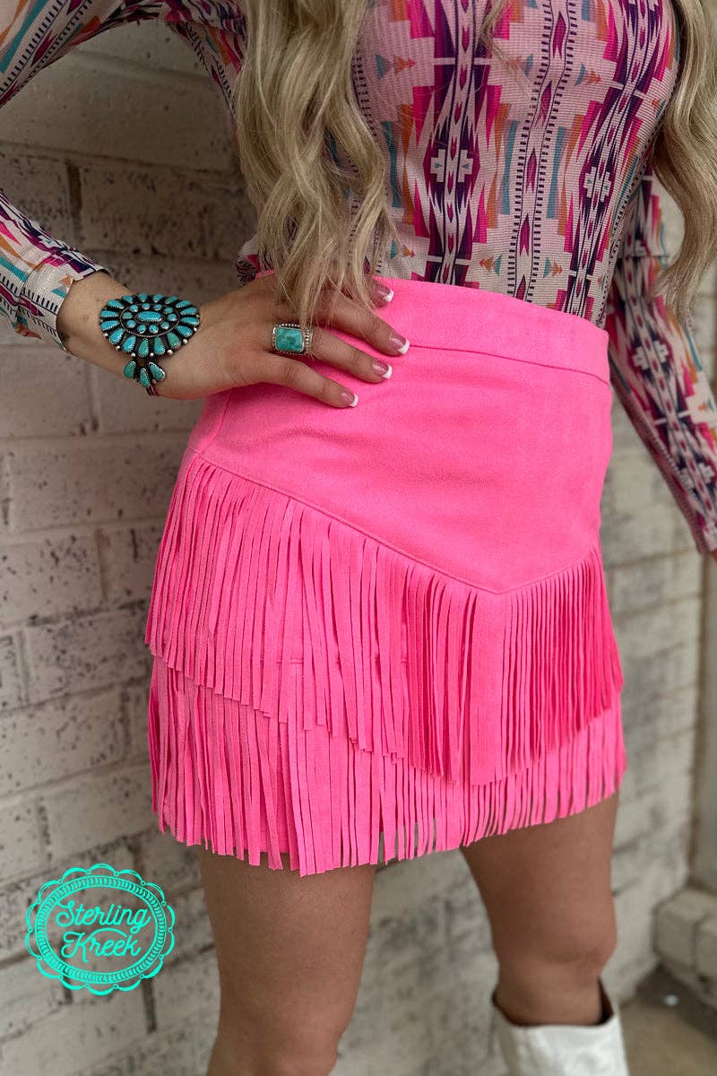FORT WORTH FRINGE SKIRT PINK