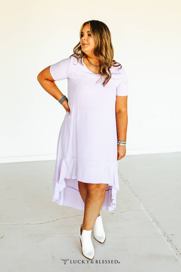 Lavender Linen Fabric Dress W Hi-low Hem