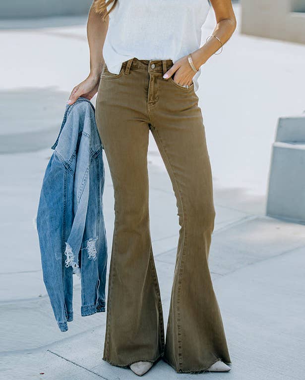 High Waisted Drag Flare Denim Trousers