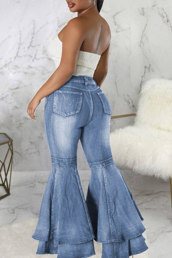 Layered ruffle flare jeans
