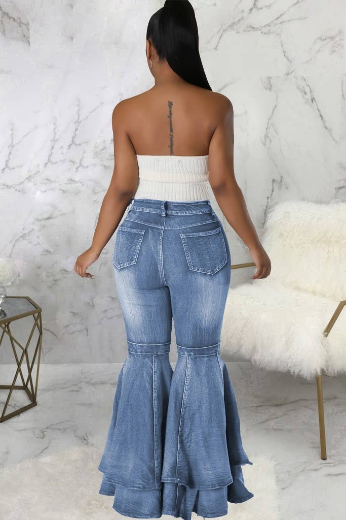 Layered ruffle flare jeans