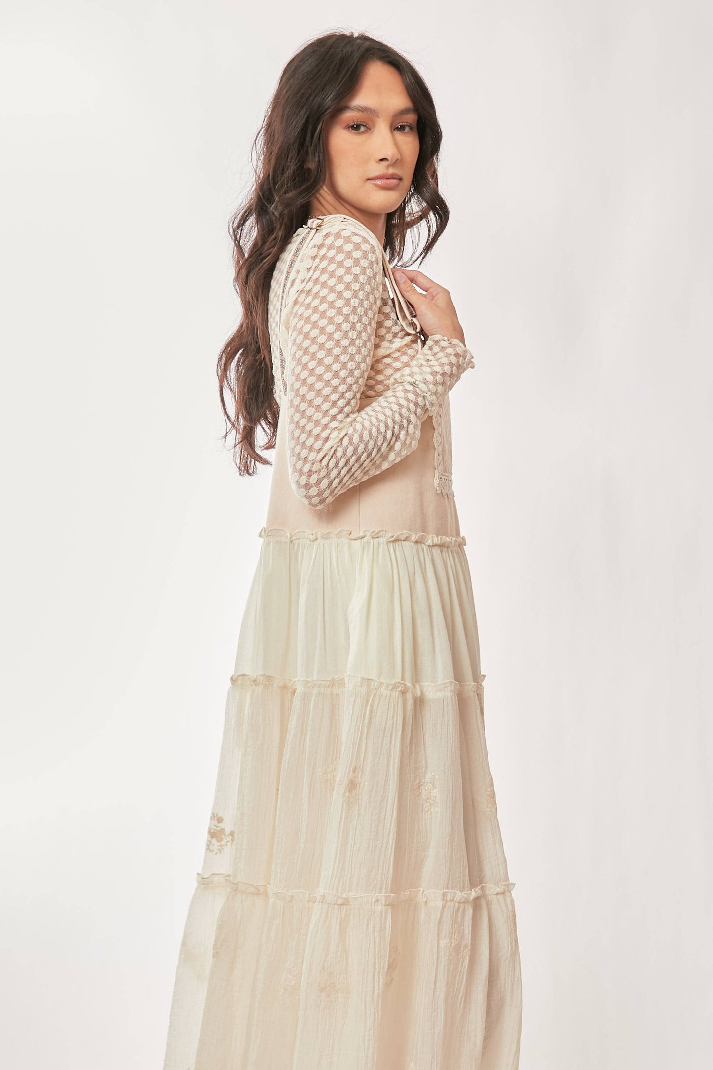 PLUS FRONT POCKET EMBROIDERED LACE PINAFORE DRESS